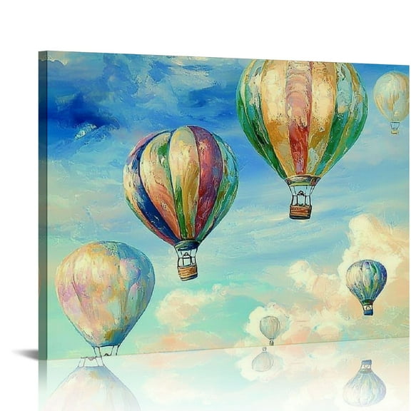 BCIIG Colorful Hot Air Balloon Decor Wall Art Watercolor Balloon Decor Wall Art Hot Air Balloon Pictures Canvas Painting Artwork for Living Room Bathroom Bedroom 20x16in