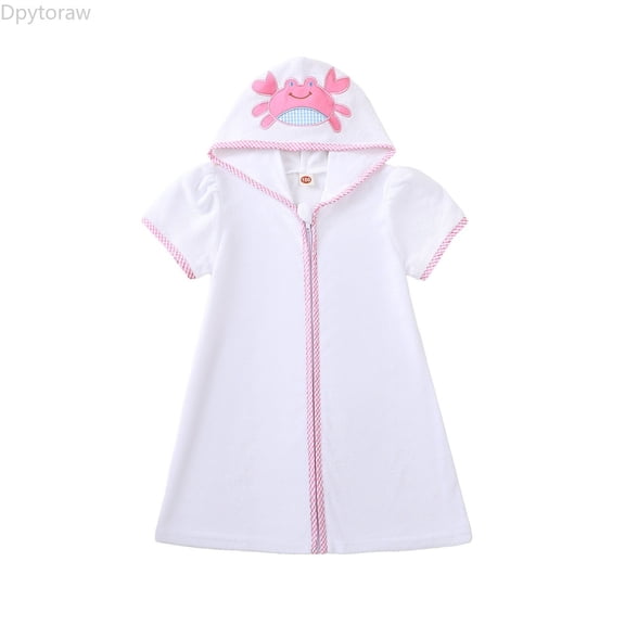 Dpytoraw Girls Romper Jumpsuit For Toddlers Hooded Swimsuit Cover Up For Beach And Bathtime Embroidered Crab Design Ideal For Ages 18 Months To 6 Years Girls Romper Pants Size 18-24 Months