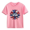 thumbnail image 4 of BRGZLK Children's Independence Day Patriotic T-Shirt Trendy Letter Printed Tees Casual Loose Round Neck Short Sleeved Tops Pink 7-8 Years, 4 of 4