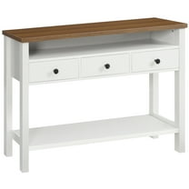 HOOBRO 45.3-Inch Long Console Table, Entryway Table with 3 rawers, Hallway Table with 3 Storage Shelves, Narrow Sofa Table,Coffee Table,for Hallway, Living Rooms, Bedroom, White and Walnut WH61XG01