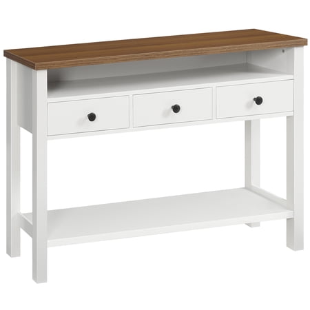 HOOBRO 45.3-Inch Long Console Table Entryway Table with 3 rawers Hallway Table with 3 Storage Shelves Narrow Sofa Table Coffee Table for Hallway Living Rooms Bedroom White and Walnut WH61XG01