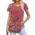 thumbnail image 2 of Short Sleeve Summer Tops for Women 2024, Flutter Sleeve Pleated Tunic Top Womens Polyester T-shirts Loose Fit (XL, Wine 01) Major Deals, 2 of 5