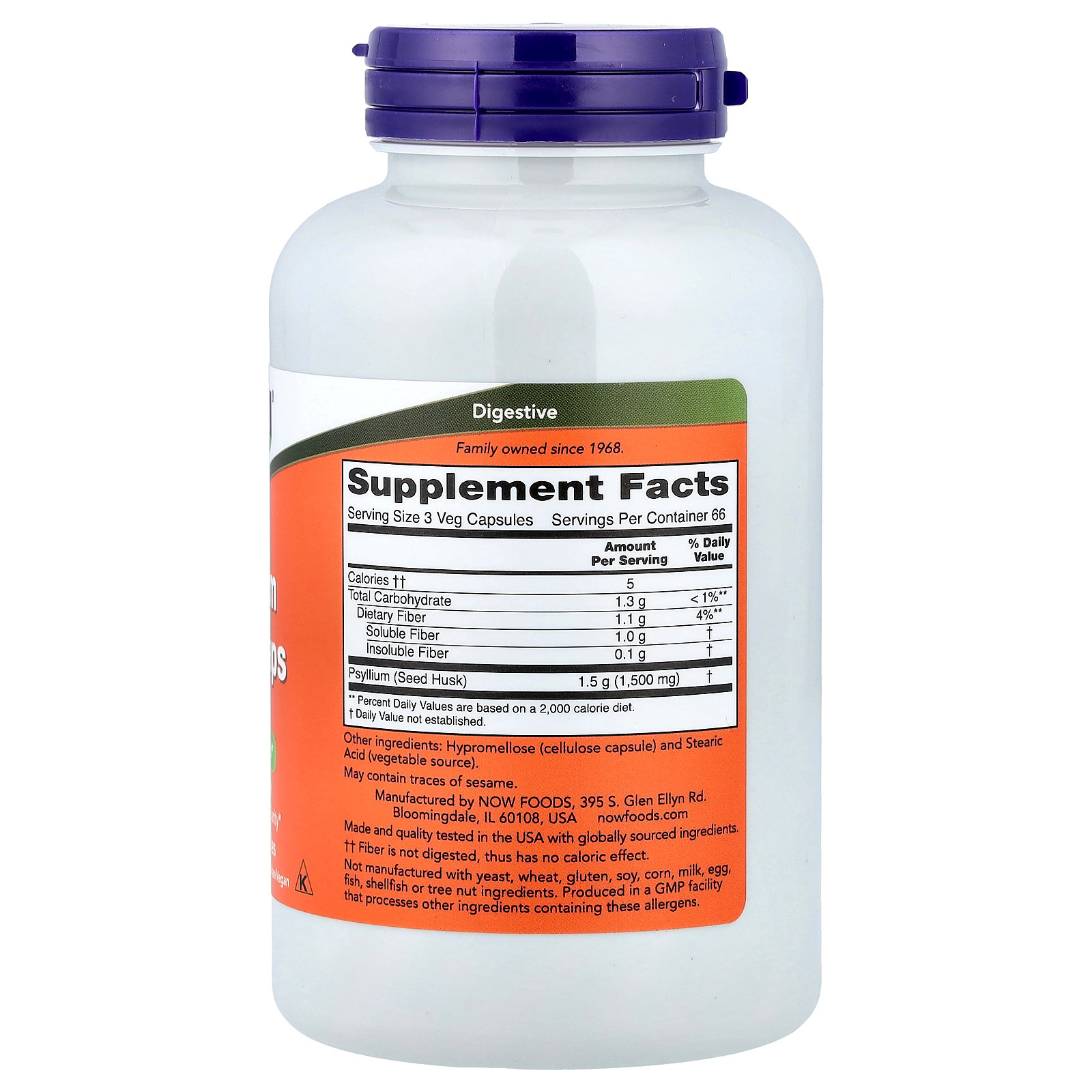 NOW Foods - Psyllium Husk 500 mg. - 200 Vegetable Capsule(s) HSA/FSA  Eligible