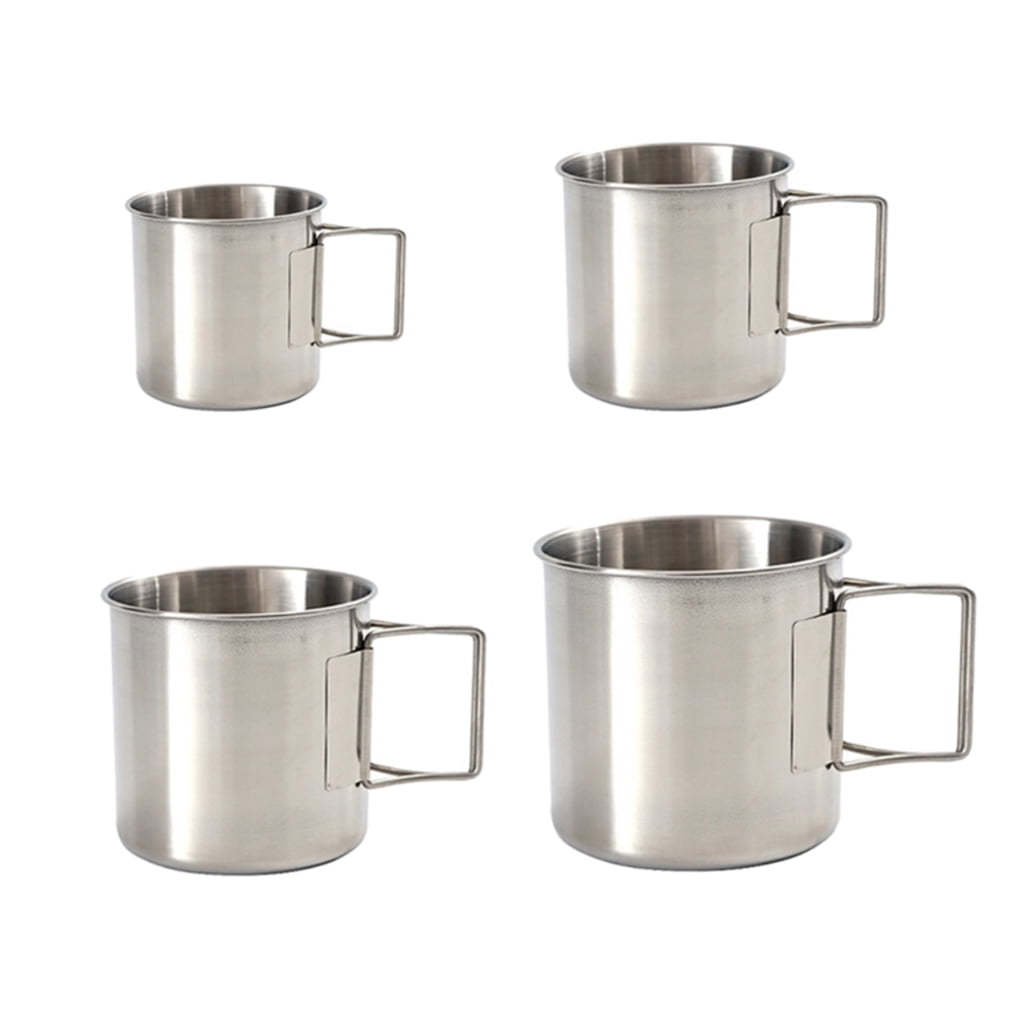 4Pcs Stainless Steel Shot Glass Cup Collapsible Handle Drinking Mug W/ Mesh Bag 