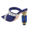 thumbnail image 5 of FSJ Women Graceful Rhinestone Double Strap Slide Sandals Slip On Square Open Toe Crystal Block Chunky High Heel Mule Dressy Shoes Size 8 Navy, 5 of 5