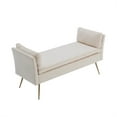 thumbnail image 5 of Upholstered Bench, Velvet Entryway Accent Bench with Padded Cushions and Armrest, Footrest Stool Gold Metal Legs for End of Bed Living Room, White, 17.72'' x 52.17'' x 25.98'', 5 of 7