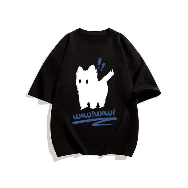Camiseta de manga corta con cuello redondo y estampado gráfico de gato para hombre, 100 % algodón, ideal para actividades al aire libre en verano.