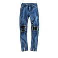 thumbnail image 2 of Mens Pants Button Cardigan Skinny Denim Pants Casual Patch Zipper Ripped Wrinkle All-match Jeans, 2 of 7