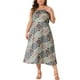 thumbnail image 1 of Vestido de verano sin mangas de talla grande para mujer Agnes Orinda, tirantes de espagueti, sin espalda, patrón casual, vestido maxi 3X verde marrón, 1 of 6