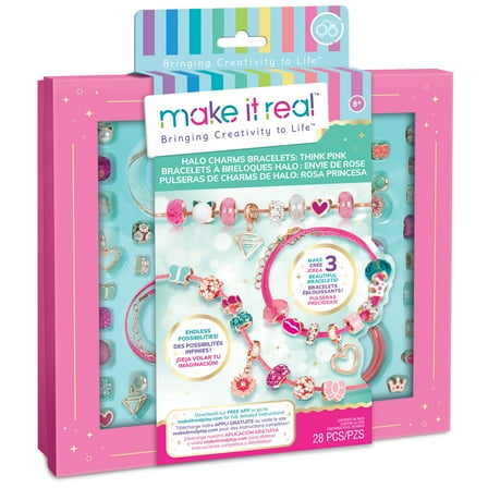 Make It Real: 28 Pieces, DIY Unique Charm & Bead Jewelry Kit, Tweens & Girls, Kids Ages 8 