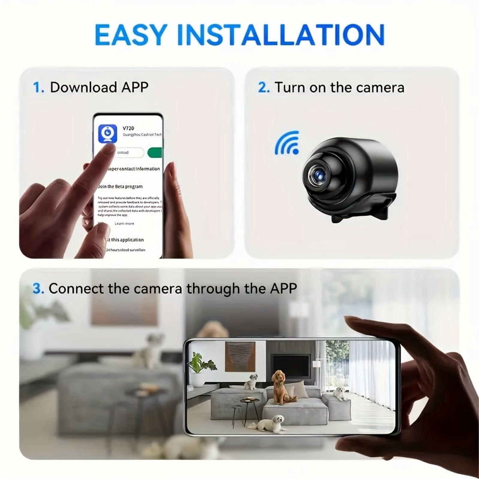 Wireless Camera, Mini Nanny Cam Smart Home, Small Indoor Outdoor Camera with Remote View, Compatible with Android and iOS, Baby, Pet Monitor(3PCS)