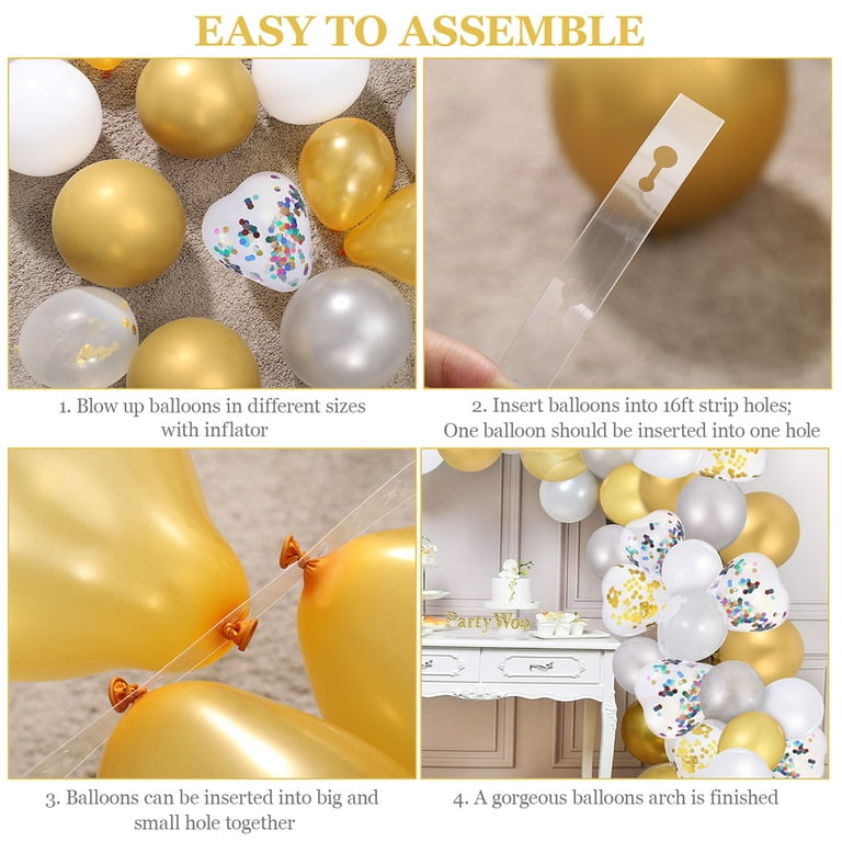PartyKindom Balloon Garland Kit Decorating Strip Set Include 1 Roll Balloon Tape Strips 1 Roll Balloon Glue 1pc Inflator 1 Roll Ribbon 100pcs Balloons