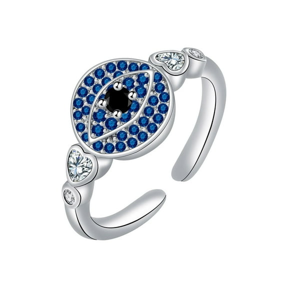 ICTPTOSL Evil Eye Ring for Women Open Size Ring Sterling Silver Evil Eye Ring, Adjustable