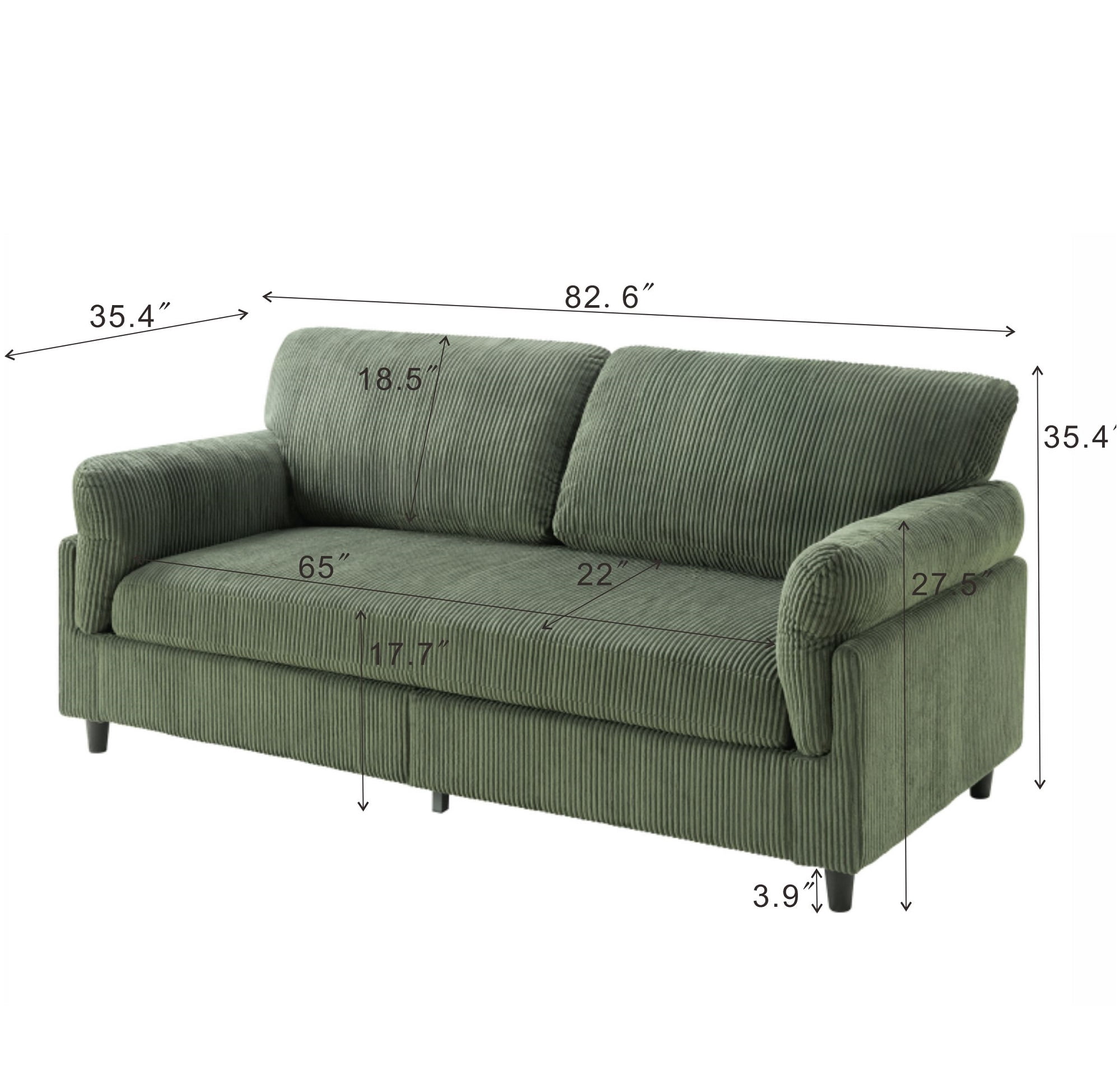 MOONMISS 82.6" Retro Corduroy Loveseat Sofa with Solid Wood Legs, 2-Seater Modern Upholstered Couch for Living Room,Bedroom,Green