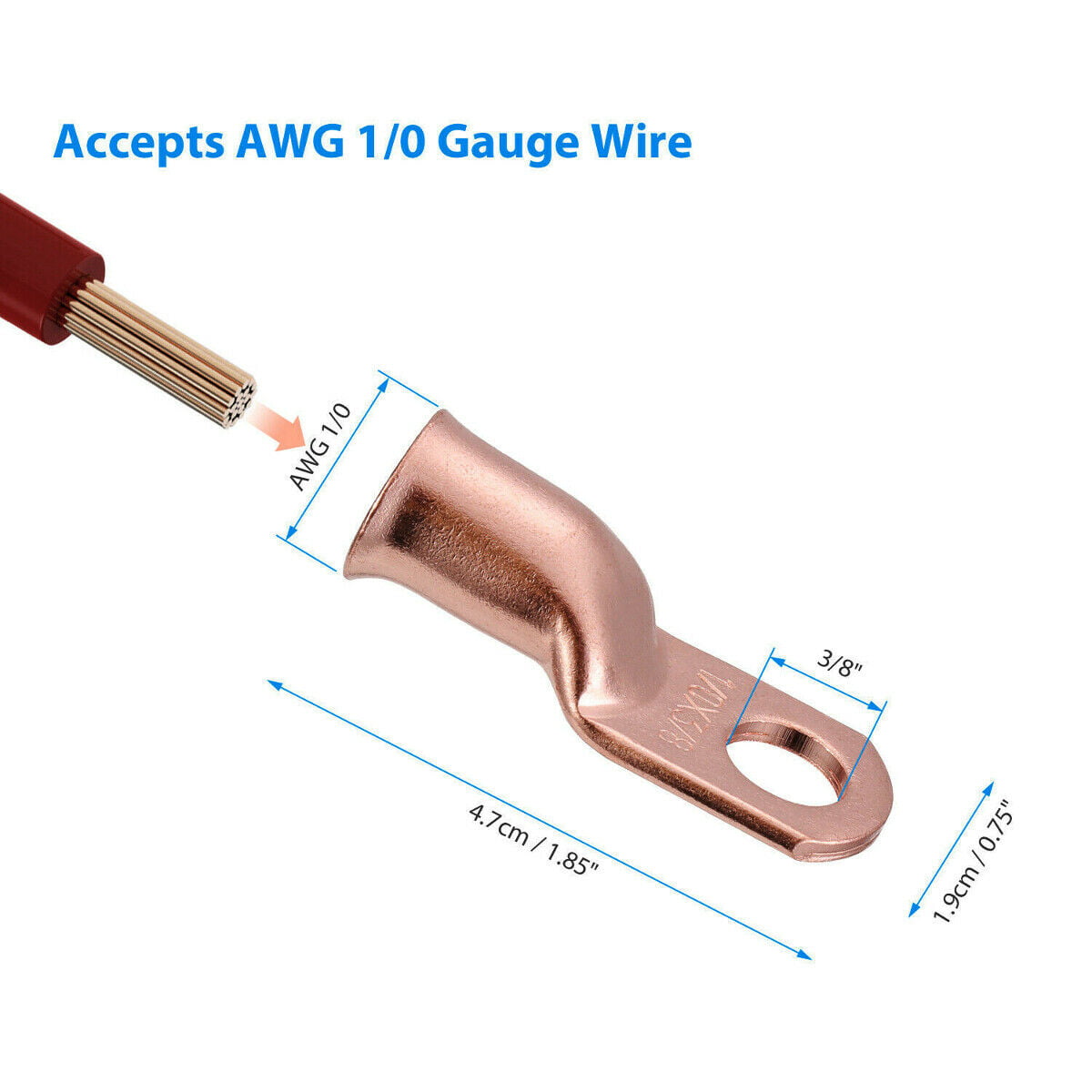 10 1/0 AWG Gauge Copper Lugs w/ RED & BLACK Heat Shrink Ring Terminals 