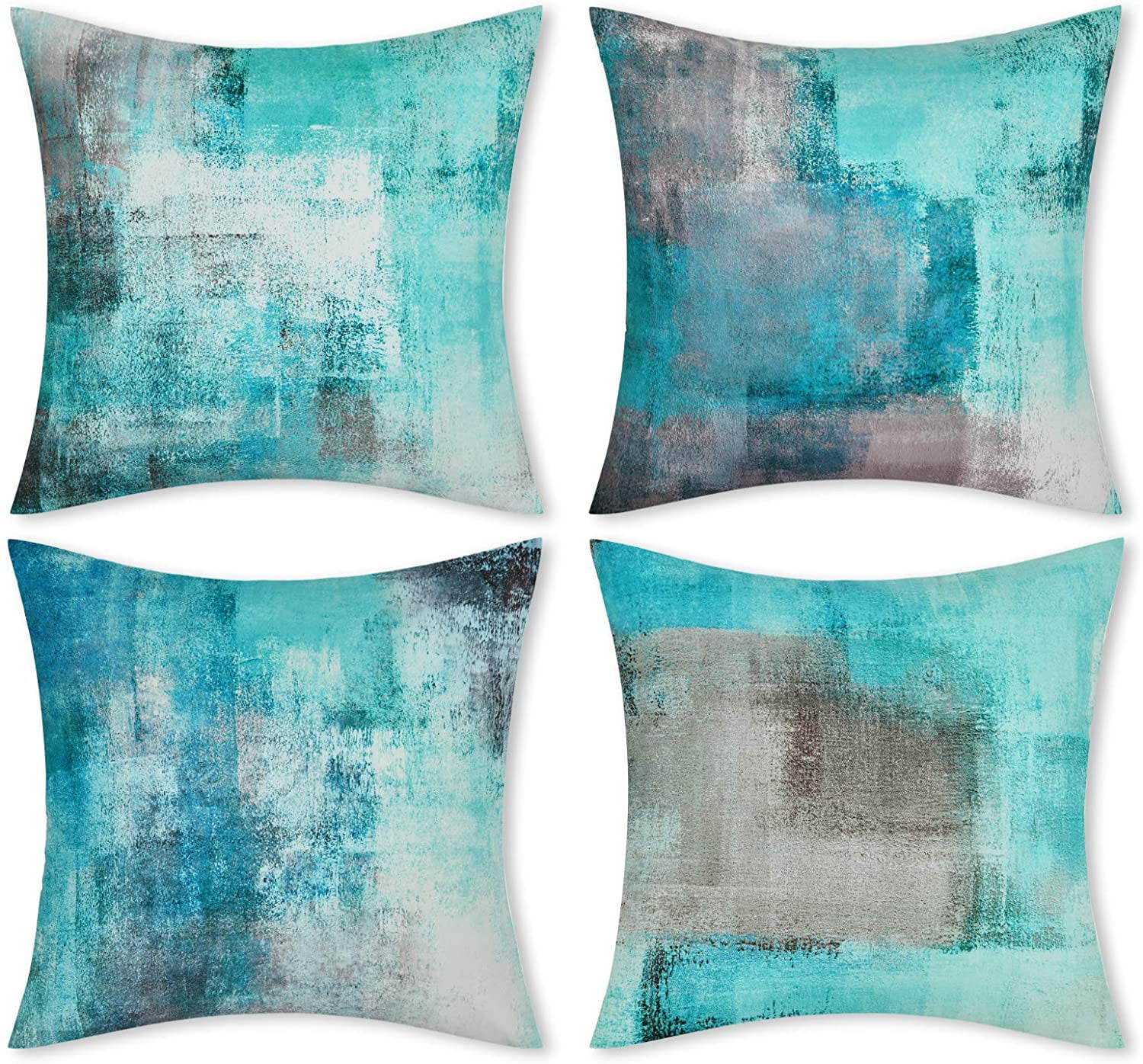 Geometric Pattern Cushion Covers Teal Blue Square Pillow Cases Decor 18x18 inch 