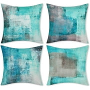 JOOCAR Teal Throw Pillow Covers Set of 4 Turquoise Pillow Cases 18 x 18 inch Modern Decorative Cushion Covers for Couch Living Room