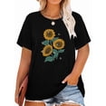 thumbnail image 1 of Anbech Sunflower Plus Size T-Shirts for Women Graphic Sunflower Print Oversize Short Sleeves T-Shirt with Round Neck, 1 of 4