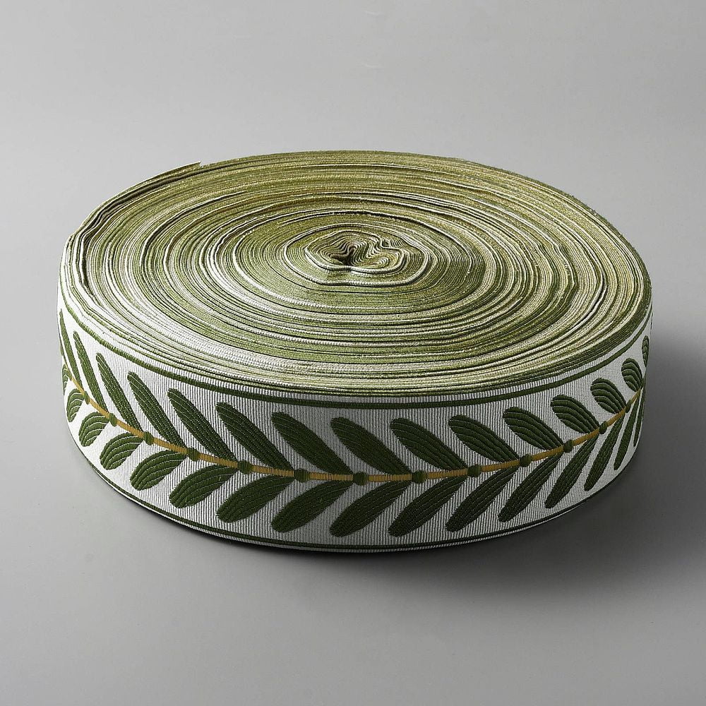 1roll Polyester Ribbons Jacquard Ribbon Garment Accessories Leaf Pattern Lime Green 2-3/8 inch(60mm) about 55.77 Yards(51m)/Roll
