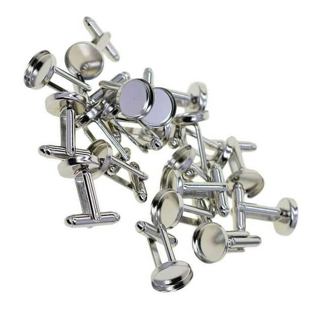 20 Pcs Liens de Manchette Ronds Vierges 12mm Colle Liens de Manchette Base Base Tasse Liens de Manchette DIY Bouton de Manchette Blanc