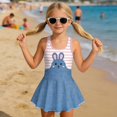 thumbnail image 3 of Tutolipy Blue Rabbit Pink Stripes Sleeveless Bathing Suit, Skirt Girls Beach Swimsuit for Holiday Party Pool Size 6-7 Years, 3 of 8