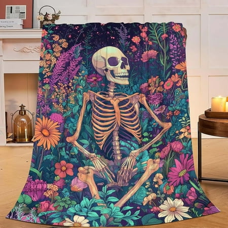 Skull Throw Blanket Skeleton Flower Gifts for Kids Girls Boys Adults Women Men Soft Cozy Warm Plush Fluffy Fuzzy Fleece Blanket Birthday Festival Halloween Home Decor 60 X80 Skull Throw Blanket Skeleton Flower Gifts for Kids Girls Boys Adults Women Men Soft Cozy Warm Plush Fluffy Fuzzy Fleece Blanket Birthday Festival Halloween Home Decor 60 X80