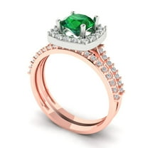 Clara Pucci 18K Rose/White Gold 1.495 Simulated Emerald Engraveable Engagement Ring Wedding Band Set