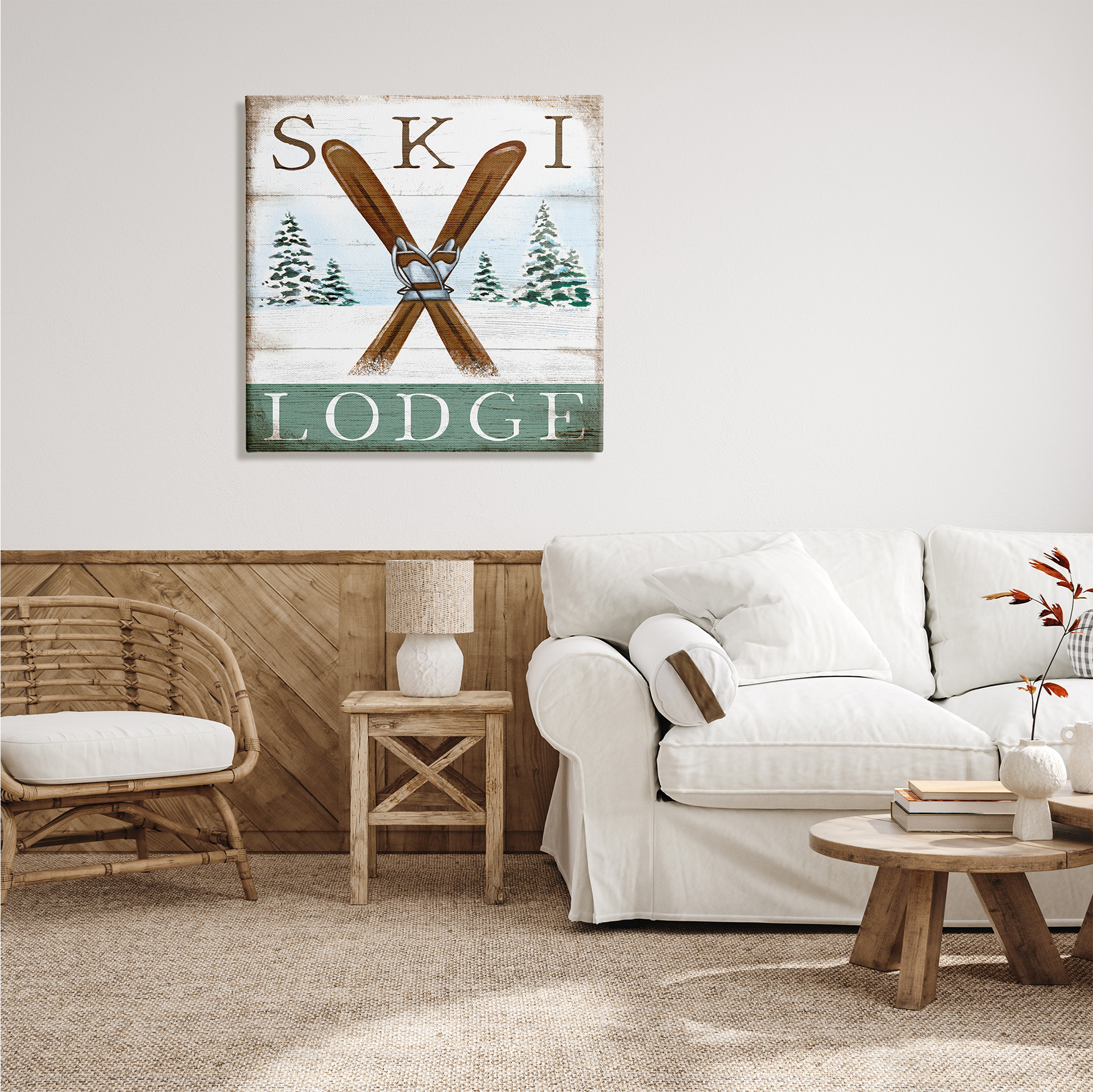 Stupell Industries Ski Lodge Rustic Cabin Sign Snowy Tree Forest, 30 x 30, Design by Elizabeth Tyndall