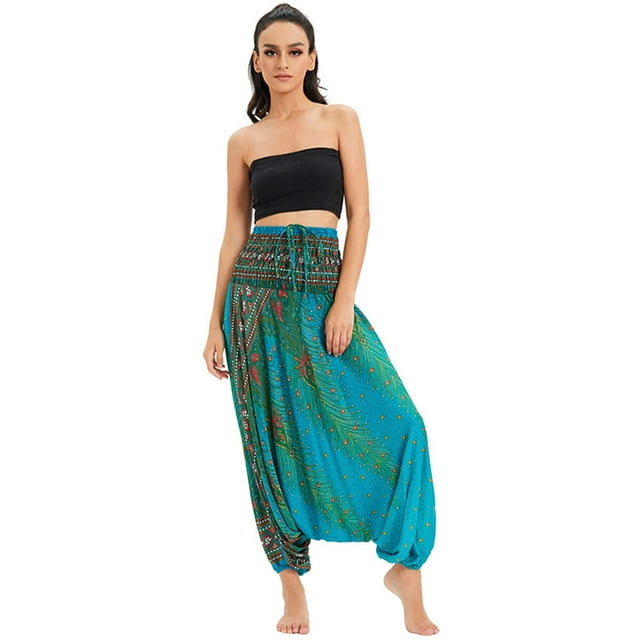 Combinaison Harem Boho Taille Smockée en Rayonne 2 en 1 pour Femmes