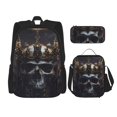 thumbnail image 1 of Disketp Royal Skull With Golden Crown Mochila Estampada de Gran Capacidad con Lonchera y Estuche, Set de 3 Piezas para Estudiantes, 1 of 7
