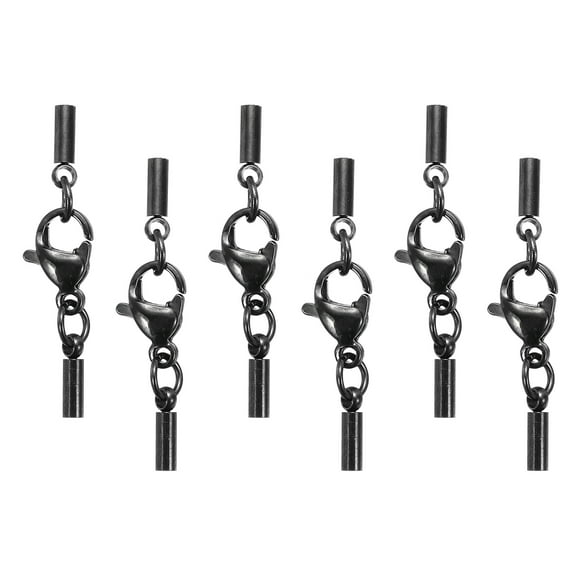 Uxcell 6Pcs Lobster Claw Clasp with Cord End Caps, 1.2mm ID Stainless Steel Necklace Cord Ends, Leather Fold Over Clasp Connector for Bracelet DIY Crafting Jewelry Making, Black(Style 2)