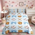 thumbnail image 2 of Meiyoeat Cute Baseball Bow Queen Comforter Set 3 Pieces, Sport Glove Print Comforter Sets Queen for Bedroom,Blue White, 2 of 6