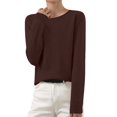 thumbnail image 3 of Women's Crewneck Sweater, Soft Knit Pullover, Loose Fit Plus Size Top, Long Sleeve Everyday Basic, Solid Color Casual Shirt, Lightweight Loungewear, Versatile Layering Piece Coffee M, 3 of 10