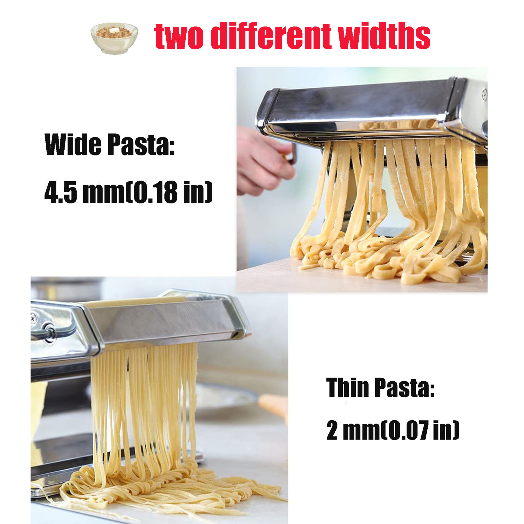 Homemade Pasta Maker Machine, Manual Hand Press with Adjustable Thickness  Settings Dough Roller for Fresh Fettuccine, Lasagna, Ravioli and Spaghetti 