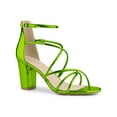 thumbnail image 1 of BLISSFUL STEP Sandales à Talons Blocs à Brides Croisées pour Femmes Vert Verni 10, 1 of 7