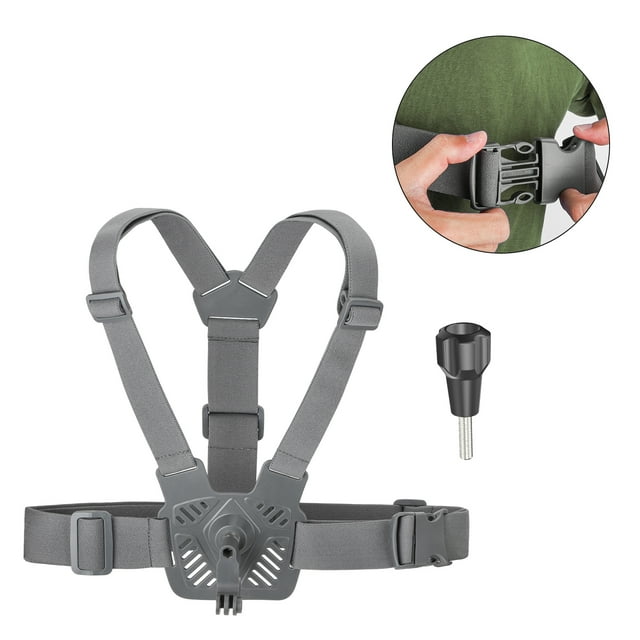 Support de Sangle de Poitrine Réglable pour Caméras d'Action, Tête à Bille Rotative à 360°, Commutateur Libre, Grand Compatibilité
