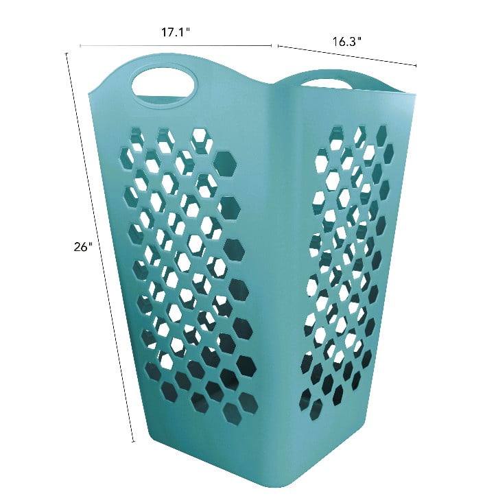 (2 pack) Mainstays Flexible Square Plastic Laundry Hamper Basket, Blue