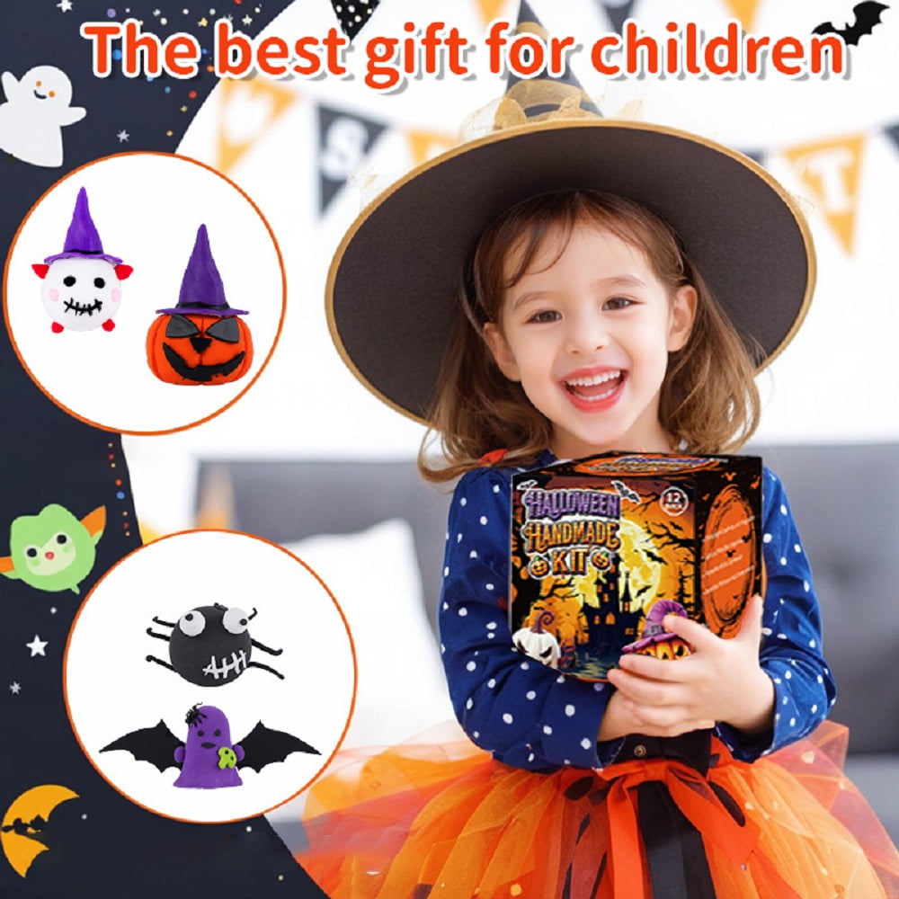 12Pack Jack-O-Lantern Craft Kit,Halloween Craft DIY Kit Build a Pumpkin Craft Kits Moldable Clay for Gift Favors Activity(29pcs)