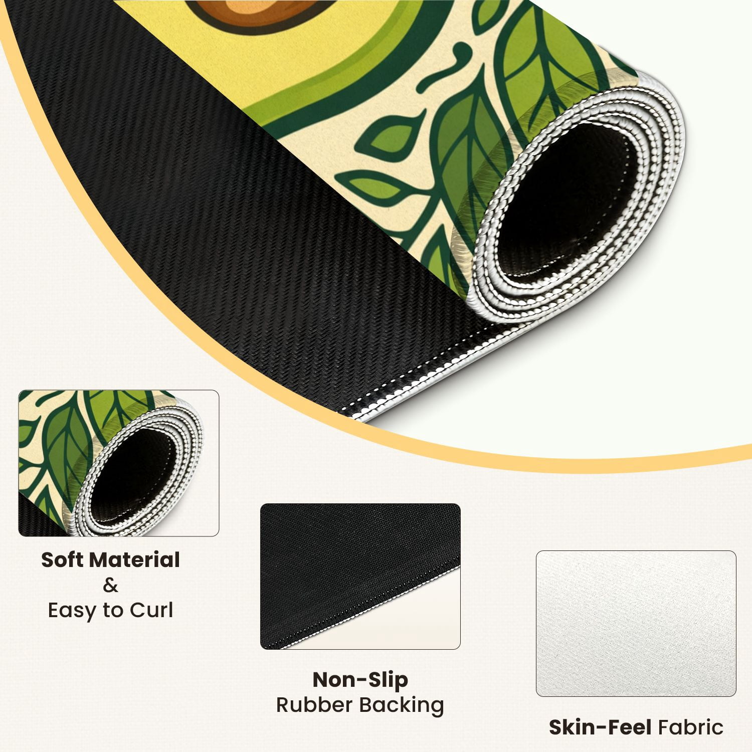 Mahjong Mat 31.5" x 31.5" Avocado Pair Green Leaves Floral Border Non-Slip Noise Reduction Mahjong Tiles Table Cover for Dominoes Poker Card Board and Tile Games