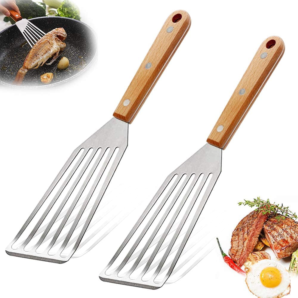 Fish Slice For Fish/Egg/Meat/Dumpling Frying Cooking Metal Turner Stainless Steel Slotted Turner Spatula Non-Stick Soft Grip Heat Resistant 