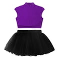 thumbnail image 5 of iixpin Girls Shiny Ballet Outfits Sleeveless Gymnastic Shirt Sports Crop Top and Ballet Skirt Tutu Bllerina Costume for Kids Purple&Black 16, 5 of 6