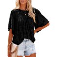 thumbnail image 2 of USSUMA Womens Summer Tops Flare Sleeve Bohemian T-Shirts for Women Trendy Floral Lace Womens Blouses and Tops Dressy Short Sleeve Crewneck Tunic Plus Size Shirts for Women, 2 of 8