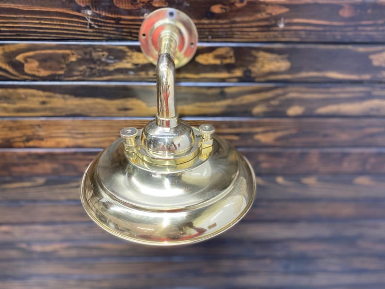 Vintage Brass Bulkhead Wall Sconce – Maritime Industrial Ship Passage Light with Deflector Shade