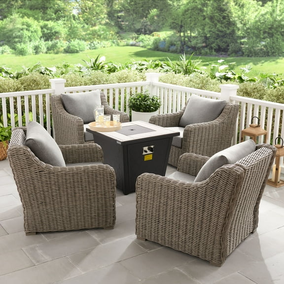 Better Homes & Gardens Bellamy 5 Piece Outdoor Chat Set with Firepit