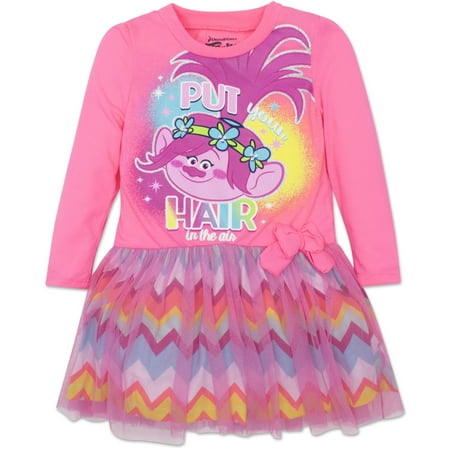 toddler dress trolls poppy sleeves pink walmart noihse 3t