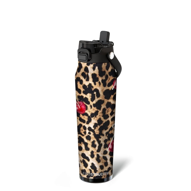 Frost Buddy Botella de agua aislada de 32 oz con pajita y tapa para chupete | Acero inoxidable a prueba de fugas | Frío las 24 horas | A prueba de sudor, apto para portavasos | Ideal para gimnasio, vi