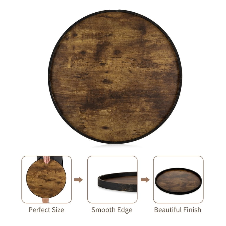 Hanobe Farmhouse Round Tray, Brown, 18 Inch photo 2