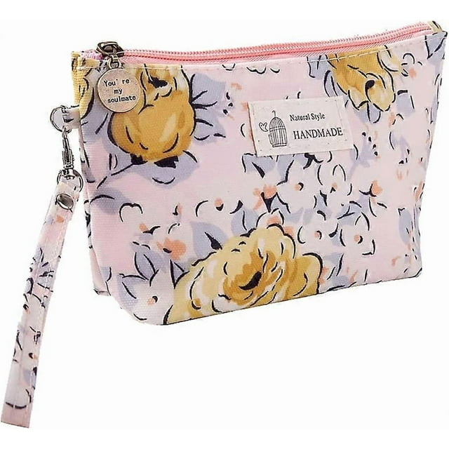 Canvas Makeup Bag for Women Girl Handbag Cosmetic Brush Bag Pencil Case Purse Large One Piece (Yellow Flowers)