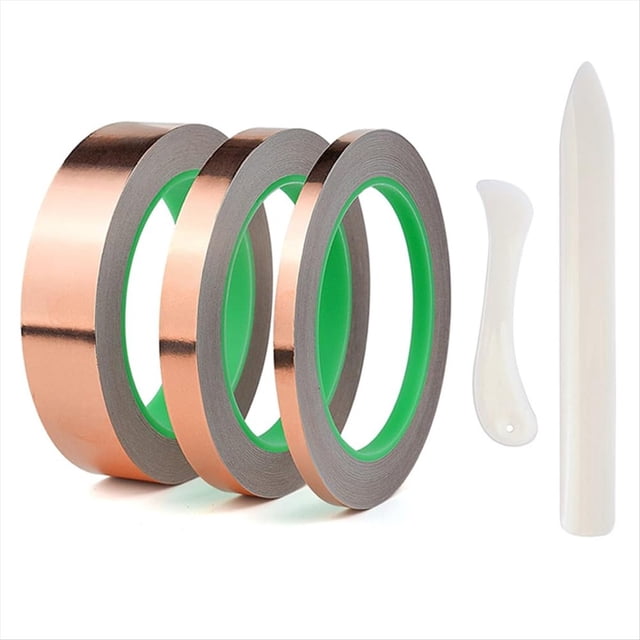 Paquete de 3 Cintas de Lámina de Cobre, Cinta de Cobre Conductora de Doble Cara de 3 Tamaños para Vidrieras, Manualidades, Manualidades, Guitarra