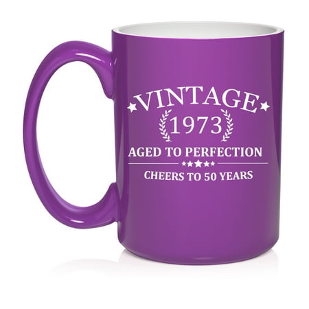 

Cheers To 50 Years Vintage 1973 50th Birthday Ceramic Coffee Mug Tea Cup Gift for Her Him Men Women Mom Dad Sister Brother Party Favor Friend Husband Wife Anniversary (15oz Purple)